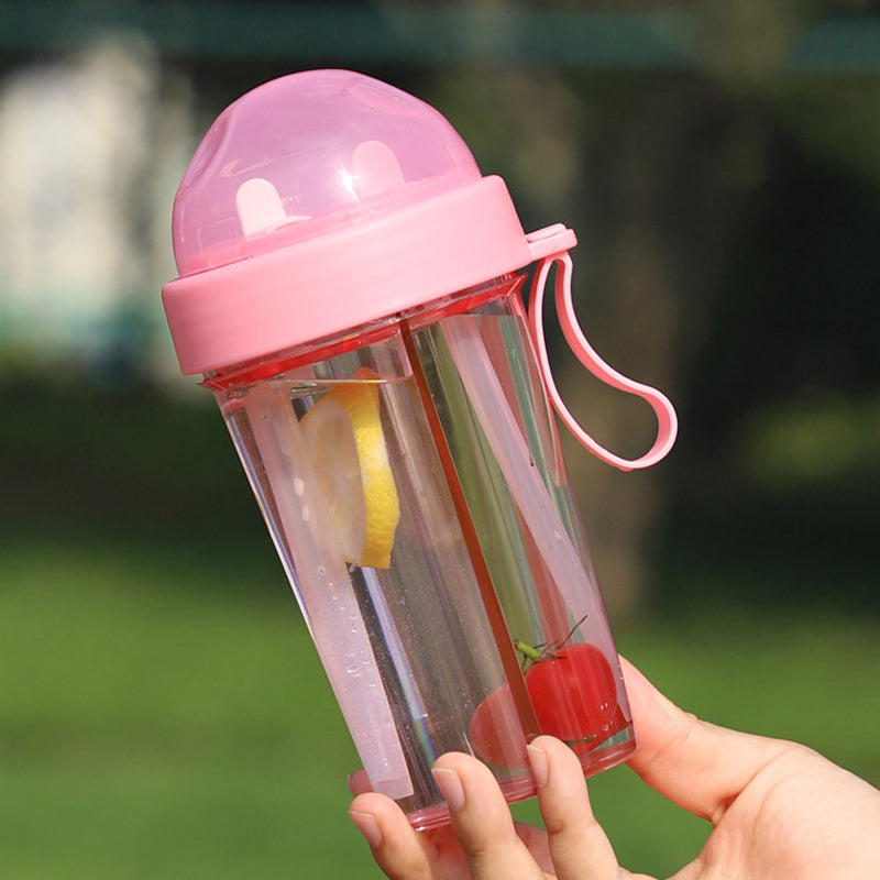 Double Drinking Straw Fruit Tea Plastic Cup