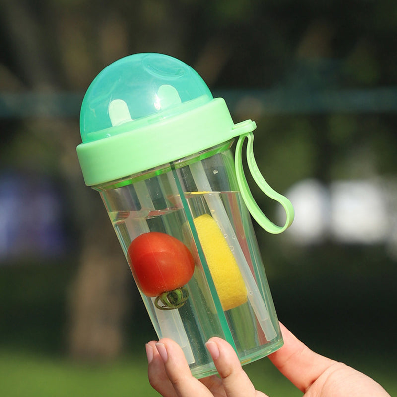 Double Drinking Straw Fruit Tea Plastic Cup