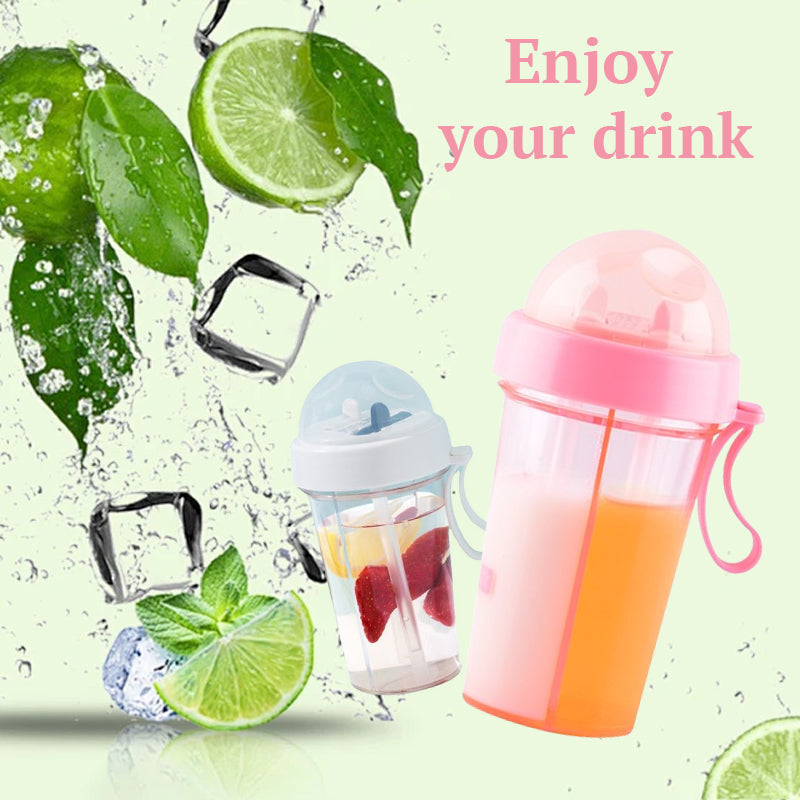 Double Drinking Straw Fruit Tea Plastic Cup