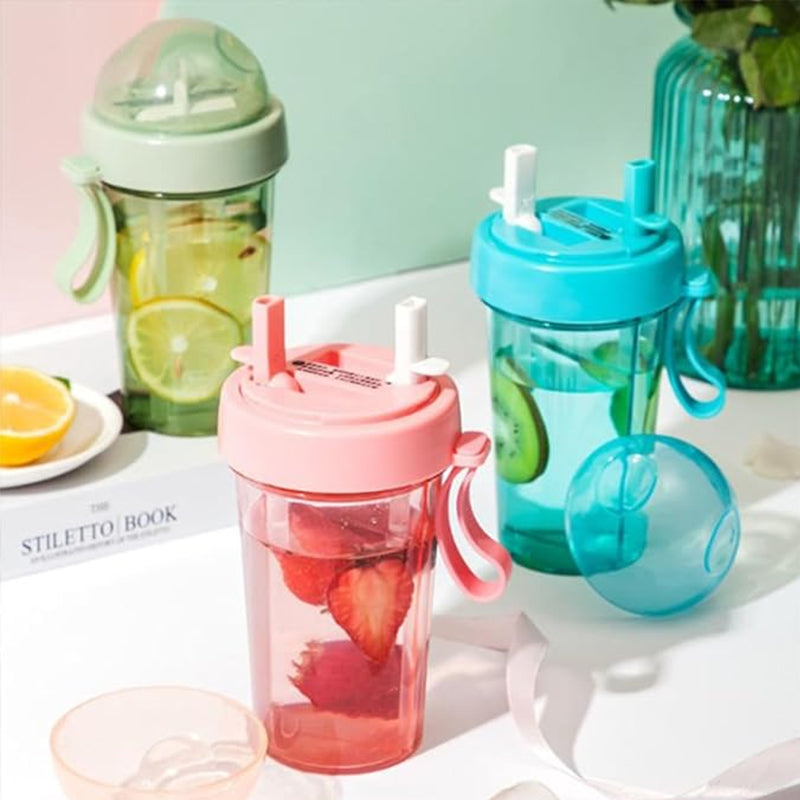 Double Drinking Straw Fruit Tea Plastic Cup