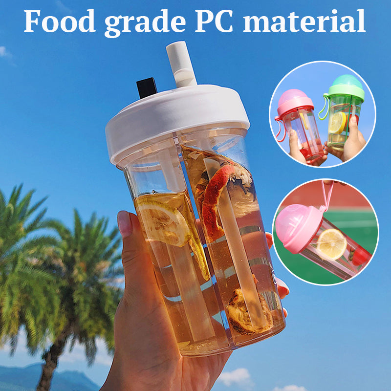 Double Drinking Straw Fruit Tea Plastic Cup