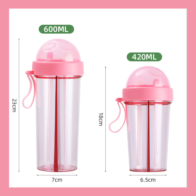 Double Drinking Straw Fruit Tea Plastic Cup