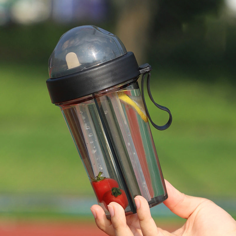 Double Drinking Straw Fruit Tea Plastic Cup